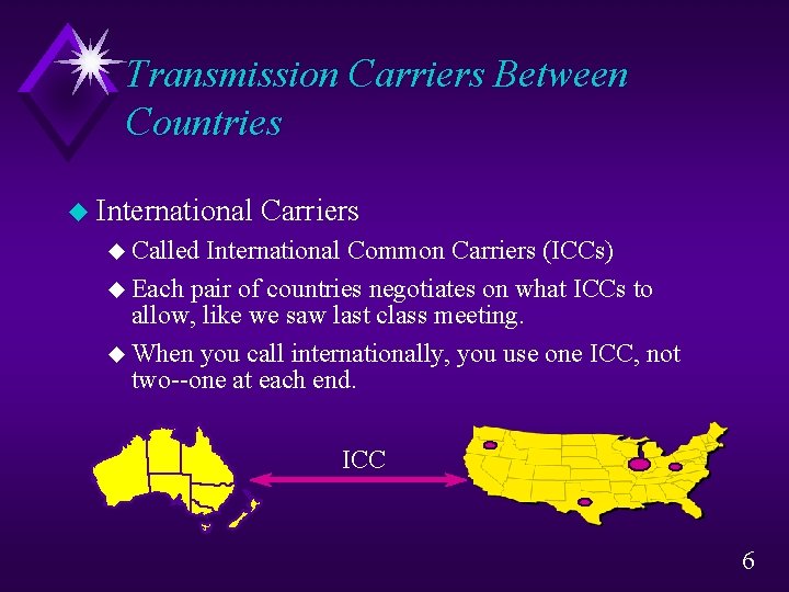 Transmission Carriers Between Countries u International Carriers u Called International Common Carriers (ICCs) u