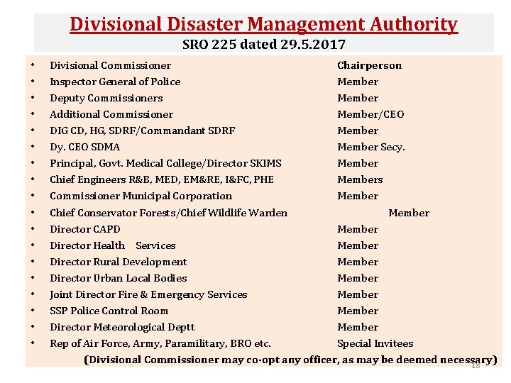 Divisional Disaster Management Authority SRO 225 dated 29. 5. 2017 • • • •