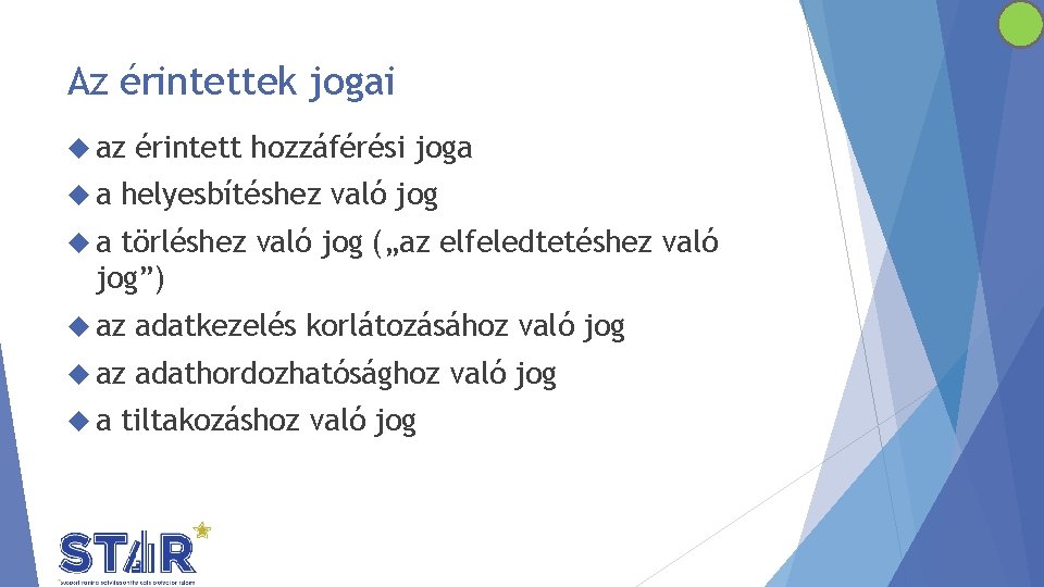 Az érintettek jogai az a érintett hozzáférési joga helyesbítéshez való jog a törléshez való