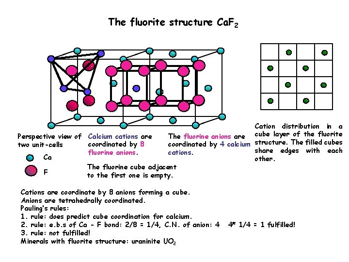 The fluorite structure Ca. F 2 Cation distribution in a The fluorine anions are