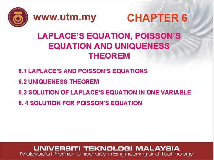 CHAPTER 6 LAPLACE’S EQUATION, POISSON’S EQUATION AND UNIQUENESS THEOREM 6. 1 LAPLACE’S AND POISSON’S