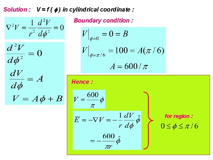 Solution : V = f ( ) in cylindrical coordinate : Boundary condition :