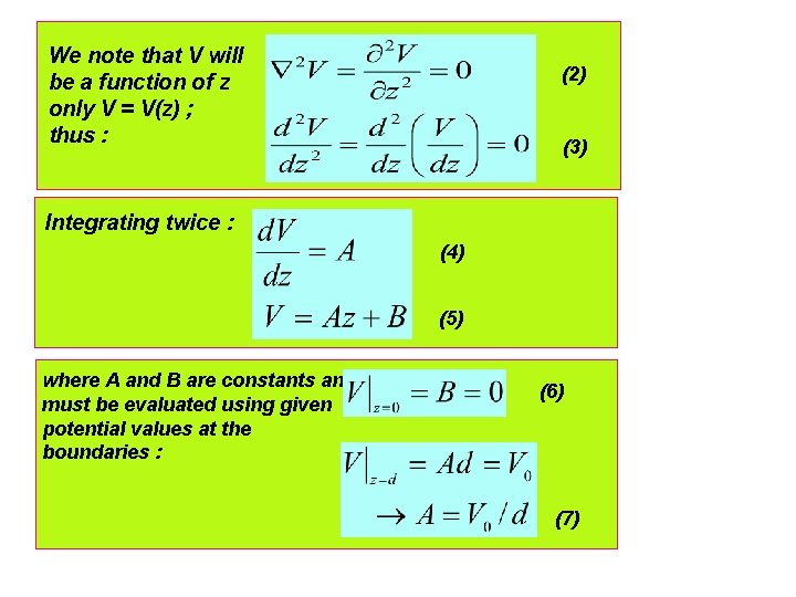 We note that V will be a function of z only V = V(z)