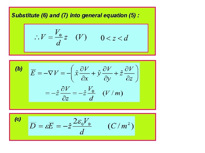 Substitute (6) and (7) into general equation (5) : (b) (c) 