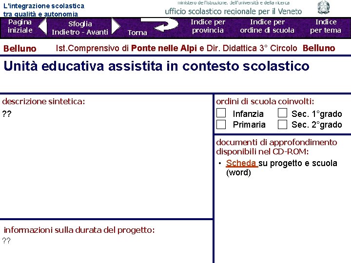 L'integrazione scolastica tra qualità e autonomia Pagina Sfoglia iniziale Indietro - Avanti Belluno Torna