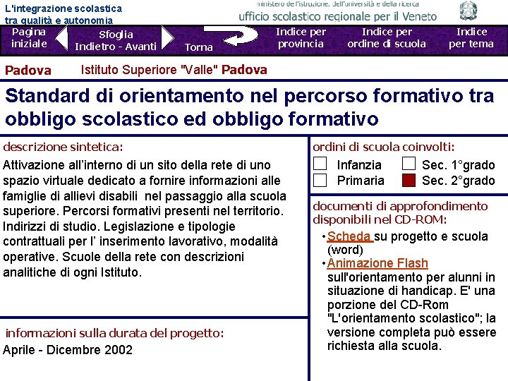 L'integrazione scolastica tra qualità e autonomia Pagina Sfoglia iniziale Indietro - Avanti Padova Torna