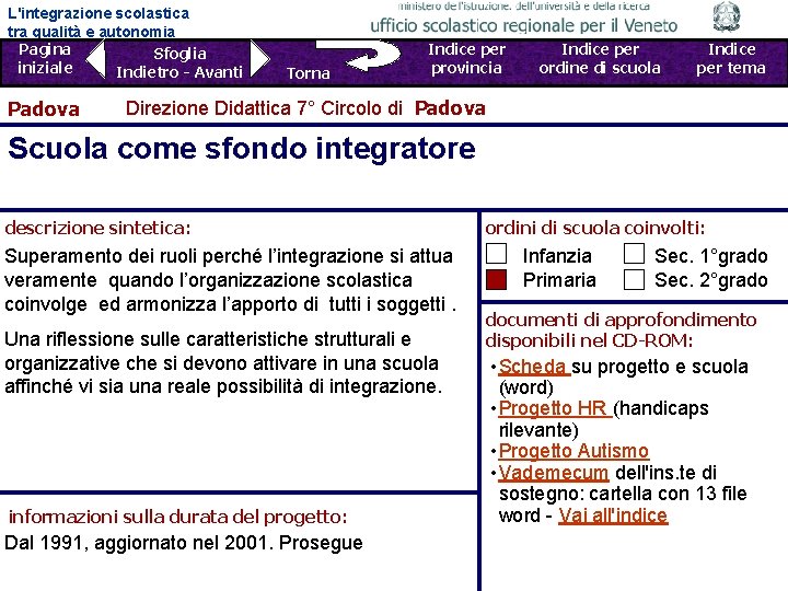L'integrazione scolastica tra qualità e autonomia Pagina Sfoglia iniziale Indietro - Avanti Padova Torna