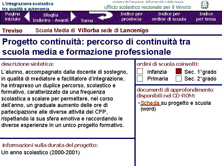 L'integrazione scolastica tra qualità e autonomia Pagina Sfoglia iniziale Indietro - Avanti Treviso Torna