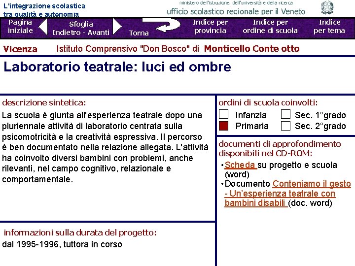 L'integrazione scolastica tra qualità e autonomia Pagina Sfoglia iniziale Indietro - Avanti Vicenza Torna