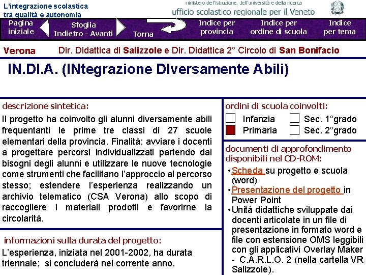 L'integrazione scolastica tra qualità e autonomia Pagina Sfoglia iniziale Indietro - Avanti Verona Torna