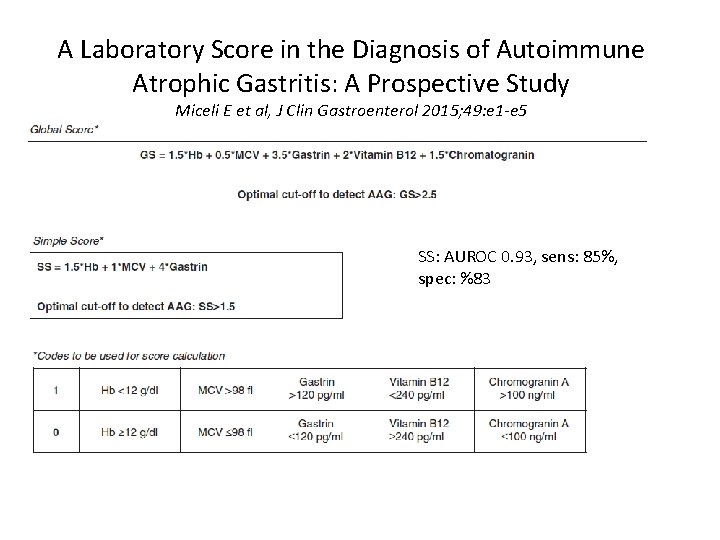 A Laboratory Score in the Diagnosis of Autoimmune Atrophic Gastritis: A Prospective Study Miceli