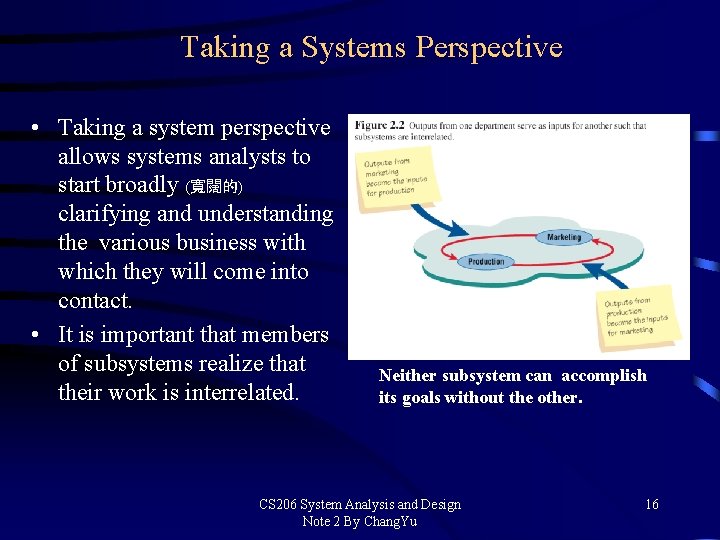 Taking a Systems Perspective • Taking a system perspective allows systems analysts to start