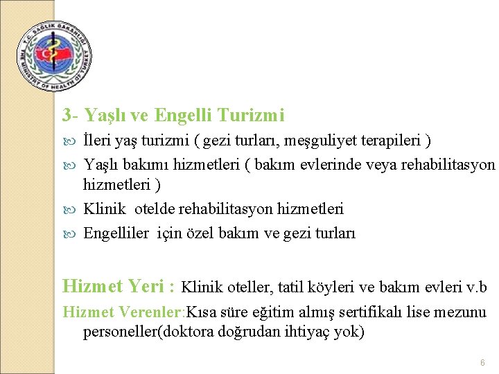 3 - Yaşlı ve Engelli Turizmi İleri yaş turizmi ( gezi turları, meşguliyet terapileri