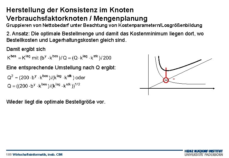 Herstellung der Konsistenz im Knoten Verbrauchsfaktorknoten / Mengenplanung Gruppieren von Nettobedarf unter Beachtung von