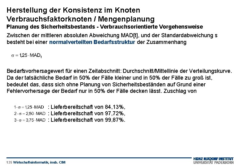 Herstellung der Konsistenz im Knoten Verbrauchsfaktorknoten / Mengenplanung Planung des Sicherheitsbestands - Verbrauchsorientierte Vorgehensweise