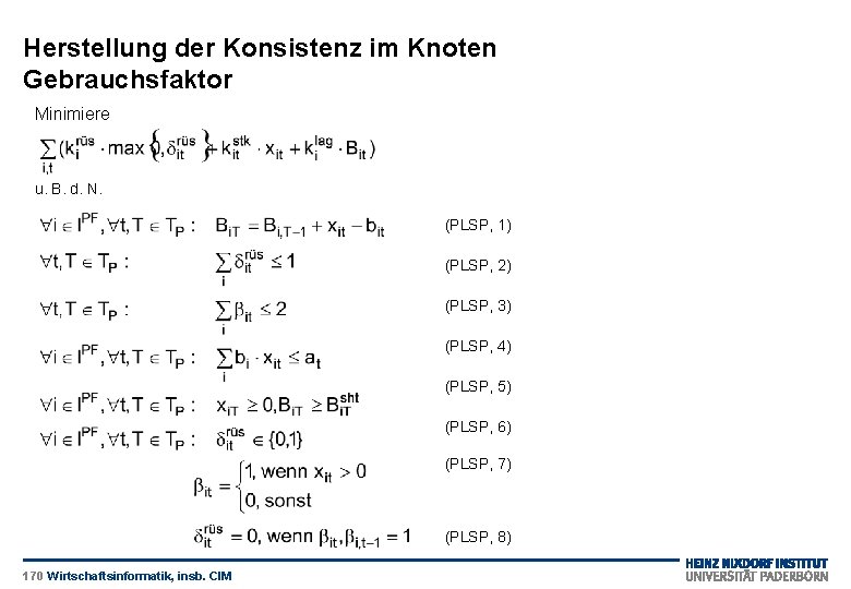 Herstellung der Konsistenz im Knoten Gebrauchsfaktor Minimiere u. B. d. N. (PLSP, 1) (PLSP,