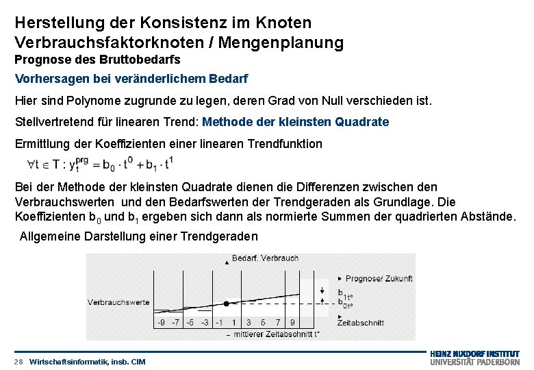 Herstellung der Konsistenz im Knoten Verbrauchsfaktorknoten / Mengenplanung Prognose des Bruttobedarfs Vorhersagen bei veränderlichem