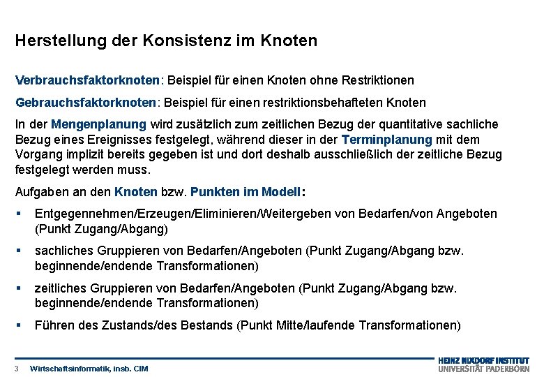 Herstellung der Konsistenz im Knoten Verbrauchsfaktorknoten: Beispiel für einen Knoten ohne Restriktionen Gebrauchsfaktorknoten: Beispiel