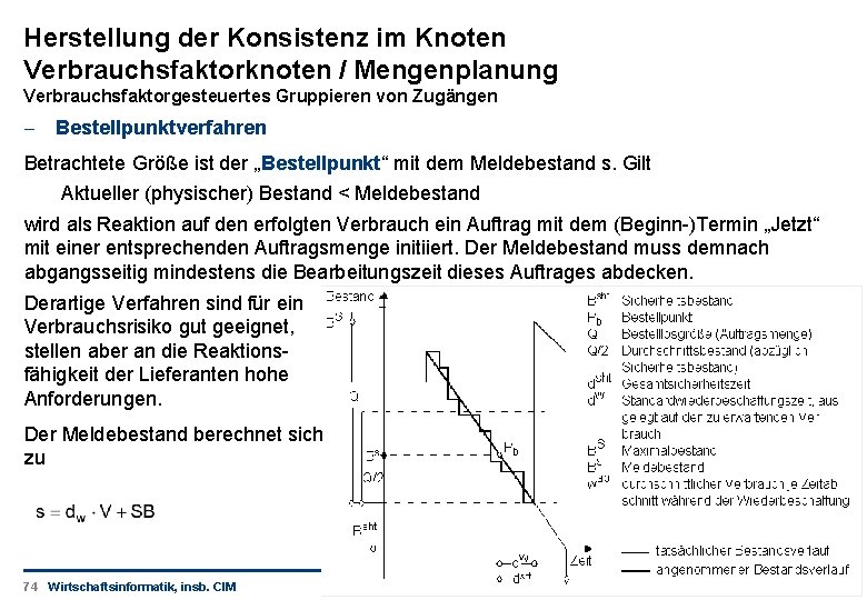 Herstellung der Konsistenz im Knoten Verbrauchsfaktorknoten / Mengenplanung Verbrauchsfaktorgesteuertes Gruppieren von Zugängen - Bestellpunktverfahren