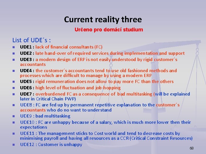 Current reality three Určeno pro domácí studium List of UDE´s : n n n