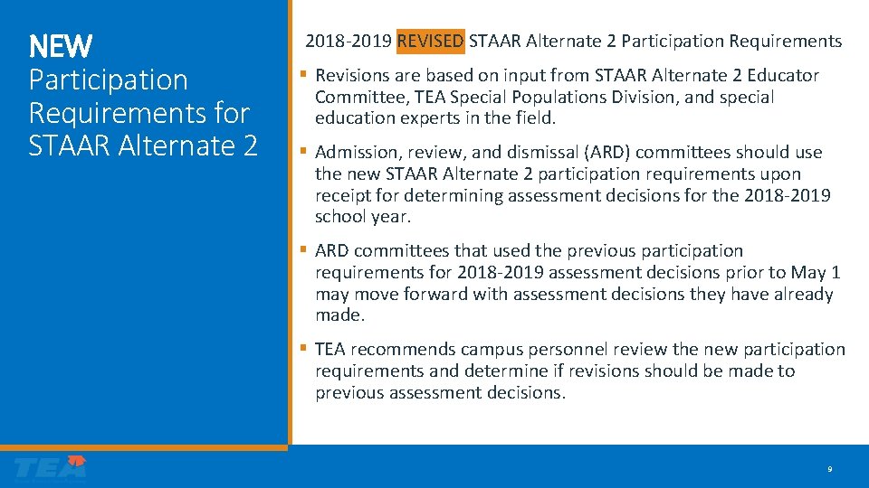 NEW Participation Requirements for STAAR Alternate 2 2018 -2019 REVISED STAAR Alternate 2 Participation