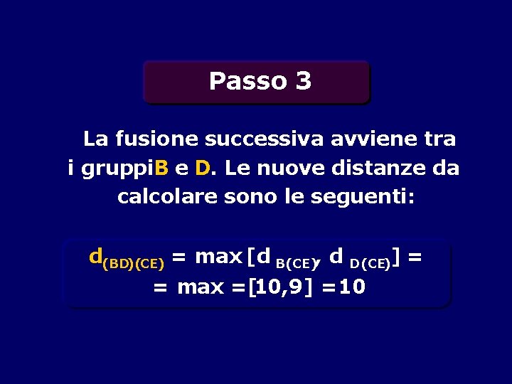 Passo 3 La fusione successiva avviene tra i gruppi. B e D. Le nuove