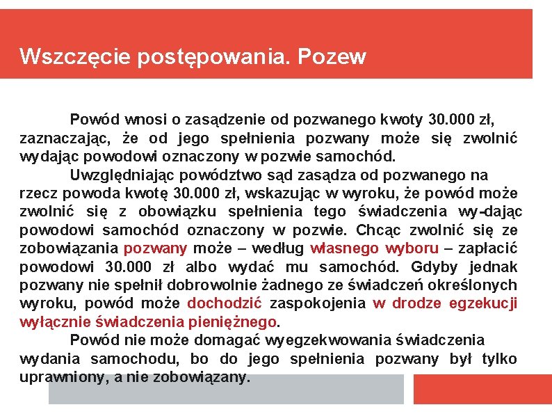 Wszczęcie postępowania. Pozew Powód wnosi o zasądzenie od pozwanego kwoty 30. 000 zł, zaznaczając,