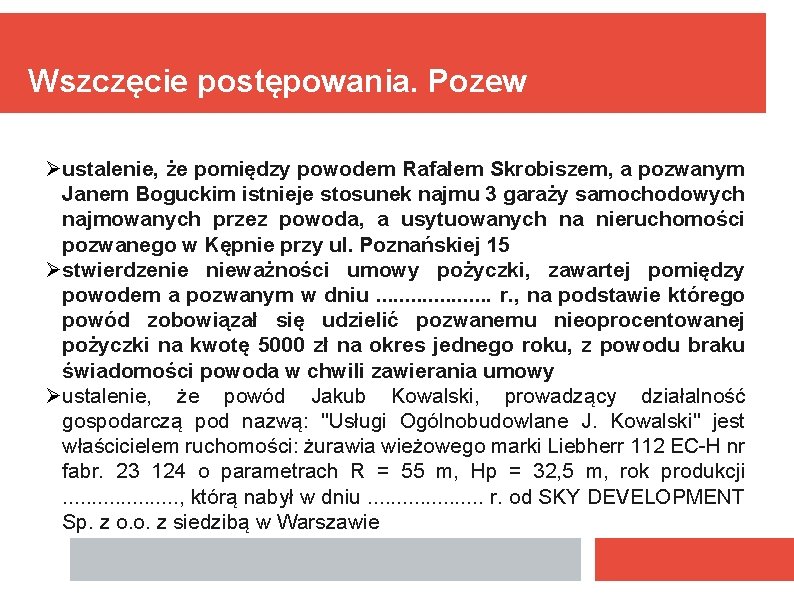 Wszczęcie postępowania. Pozew ustalenie, że pomiędzy powodem Rafałem Skrobiszem, a pozwanym Janem Boguckim istnieje