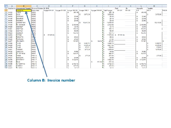 Column B: Invoice number 