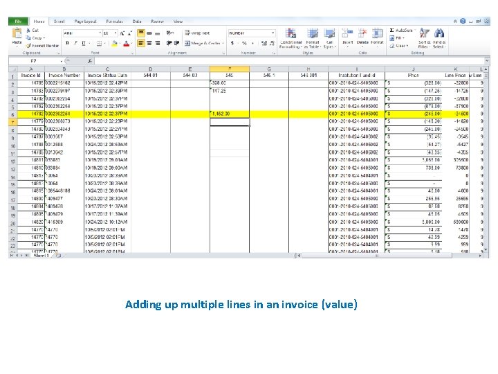 Adding up multiple lines in an invoice (value) 