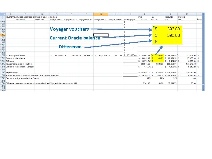 Voyager vouchers Current Oracle balance Difference 