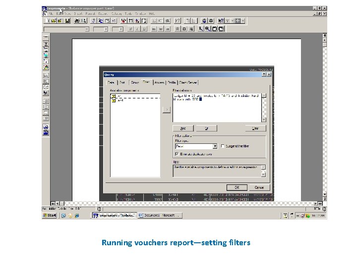 Running vouchers report—setting filters 