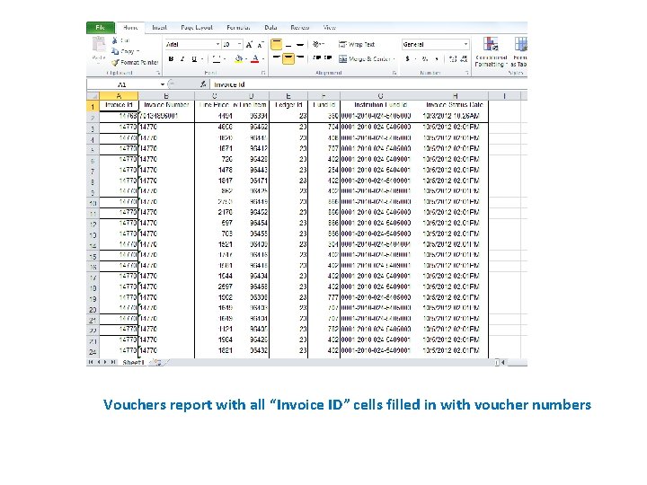 Vouchers report with all “Invoice ID” cells filled in with voucher numbers 