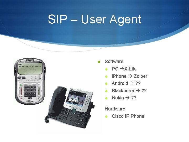 SIP – User Agent S Software S PC X-Lite S i. Phone Zoiper S