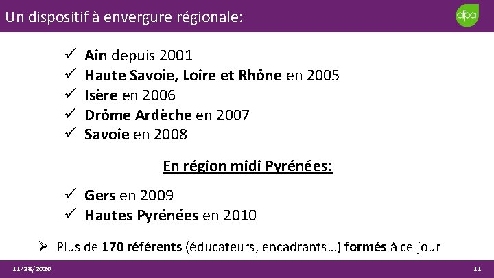 Un dispositif à envergure régionale: ü ü ü Ain depuis 2001 Haute Savoie, Loire Un dispositif à envergure régionale: ü ü ü Ain depuis 2001 Haute Savoie, Loire