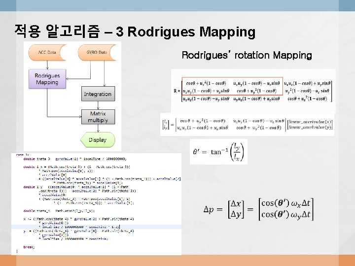 적용 알고리즘 – 3 Rodrigues Mapping Rodrigues’ rotation Mapping 