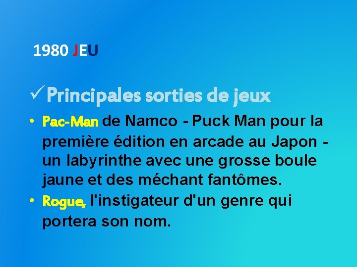 1980 JEU üPrincipales sorties de jeux • Pac-Man de Namco - Puck Man pour