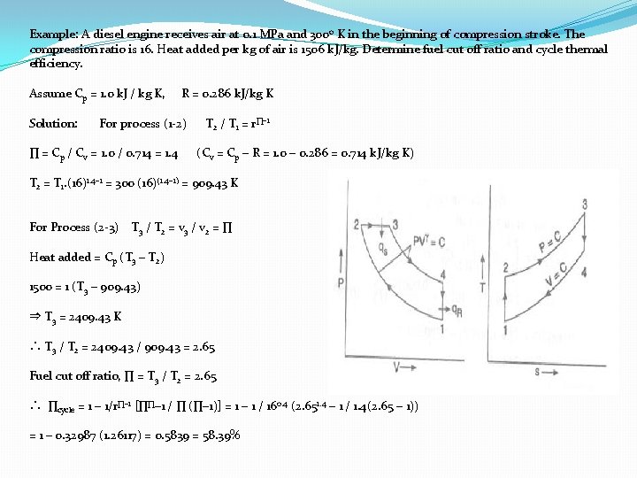 Example: A diesel engine receives air at 0. 1 MPa and 300 o K