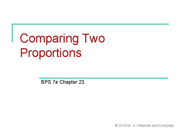Comparing Two Proportions BPS 7 e Chapter 23 © 2015 W. H. Freeman and