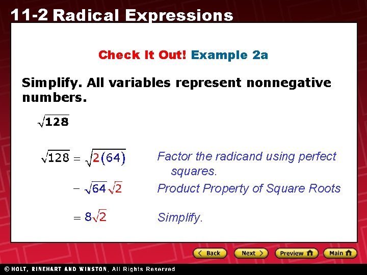 11 -2 Radical Expressions Check It Out! Example 2 a Simplify. All variables represent 11 -2 Radical Expressions Check It Out! Example 2 a Simplify. All variables represent