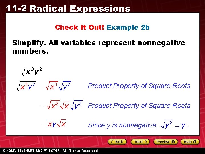 11 -2 Radical Expressions Check It Out! Example 2 b Simplify. All variables represent 11 -2 Radical Expressions Check It Out! Example 2 b Simplify. All variables represent