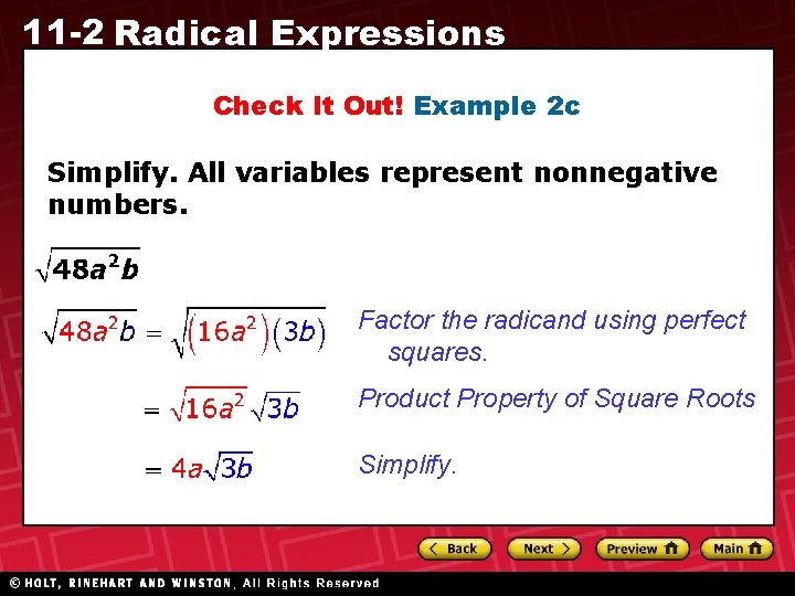 11 -2 Radical Expressions Check It Out! Example 2 c Simplify. All variables represent 11 -2 Radical Expressions Check It Out! Example 2 c Simplify. All variables represent