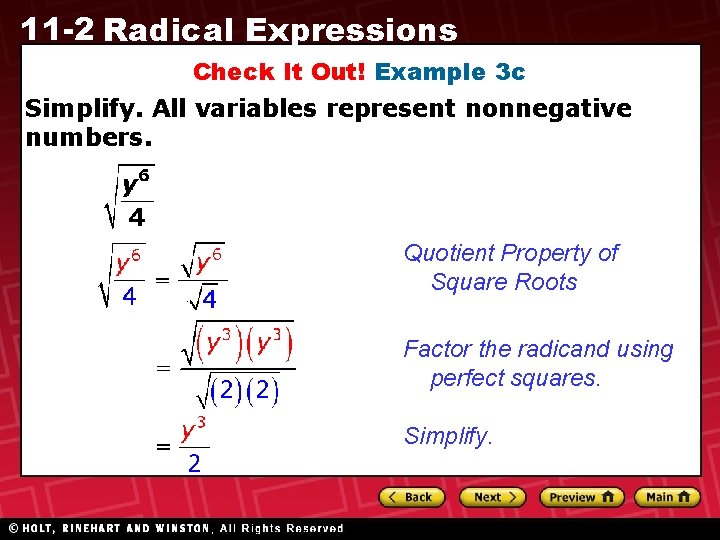 11 -2 Radical Expressions Check It Out! Example 3 c Simplify. All variables represent 11 -2 Radical Expressions Check It Out! Example 3 c Simplify. All variables represent