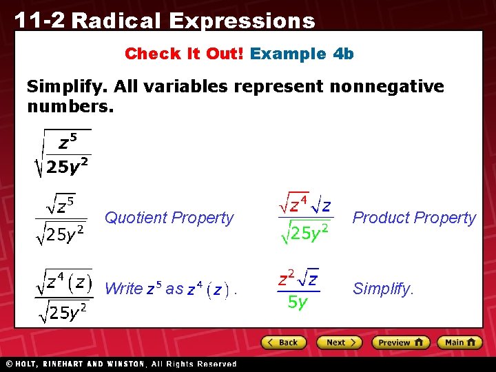 11 -2 Radical Expressions Check It Out! Example 4 b Simplify. All variables represent 11 -2 Radical Expressions Check It Out! Example 4 b Simplify. All variables represent