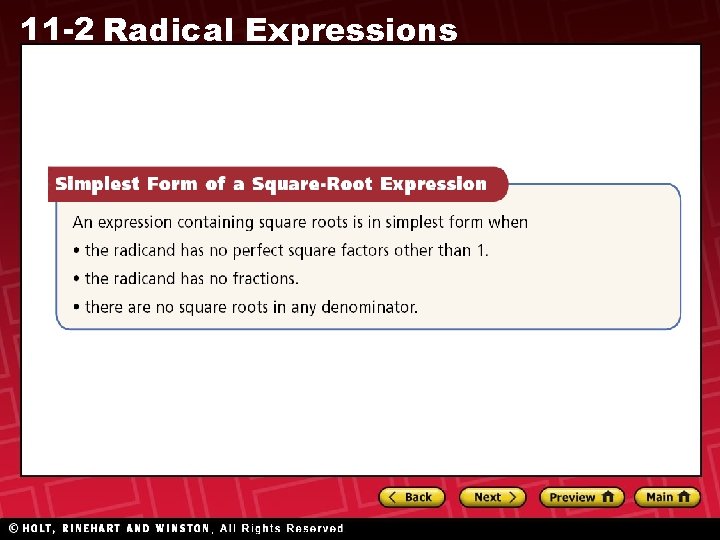 11 -2 Radical Expressions 11 -2 Radical Expressions