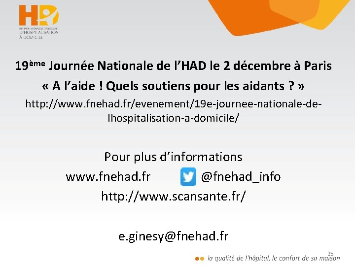 19ème Journée Nationale de l’HAD le 2 décembre à Paris « A l’aide !