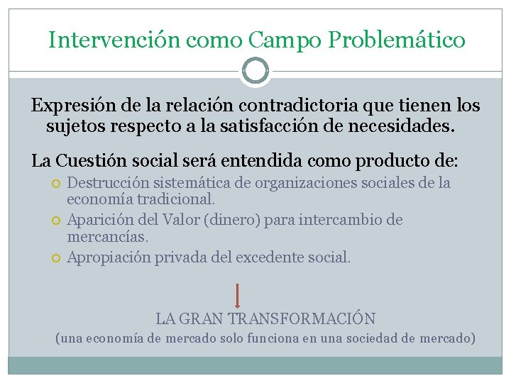 Intervención como Campo Problemático Expresión de la relación contradictoria que tienen los sujetos respecto