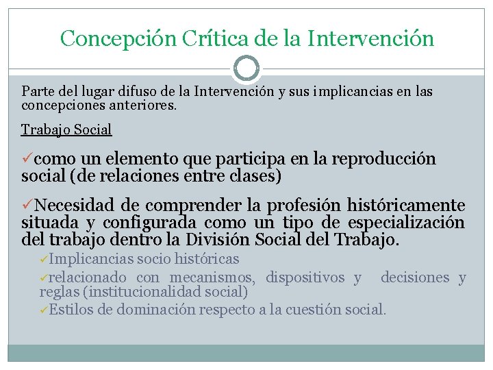 Concepción Crítica de la Intervención Parte del lugar difuso de la Intervención y sus
