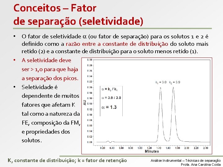 Conceitos – Fator de separação (seletividade) • O fator de seletividade (ou fator de