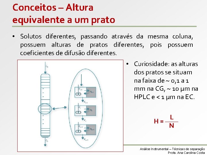 Conceitos – Altura equivalente a um prato • Solutos diferentes, passando através da mesma